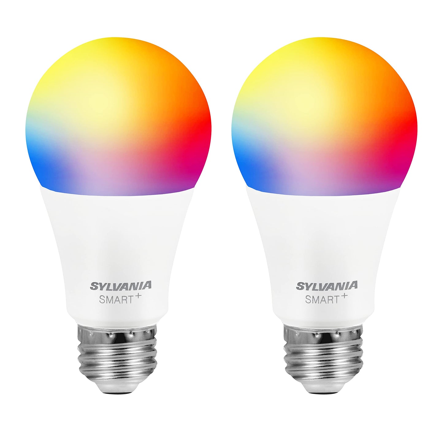 Sylvania Smart+ Bluetooth Mesh 60W Equivalent A19 LED Light Bulb, Full Color and Dimmable White, Compatible with Alexa, 2 Pack