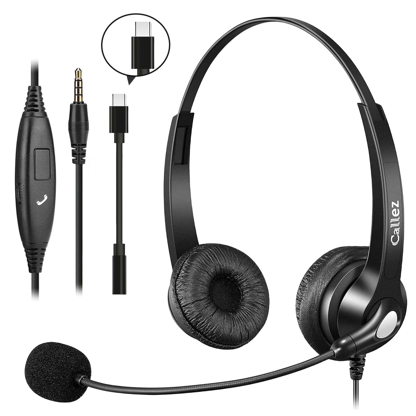 Callez Wired Computer Headset, 3.5mm/USB-C Headset with Mic Noise Cancelling for Work, Cell Phone Headphone for PC Laptop Mac iPhone Samsung Zoom