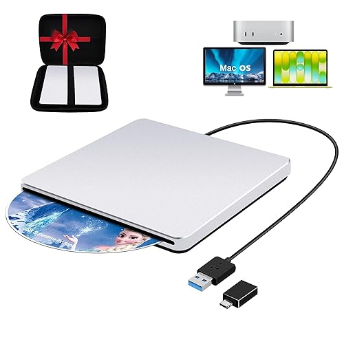 Guamar USB 3.0 Superdrive for Apple: External CD Drive for Mac MacBook Plug & Play Portable DVD Player Burner for Laptop PC Windows with USB-C