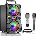 Bluetooth Speaker, Portable Wireless Speakers with Microphone, 60W Peak Loud Stereo Rich Bass, Lights, Remote, FM Radio, EQ, Double Subwoofer Sound