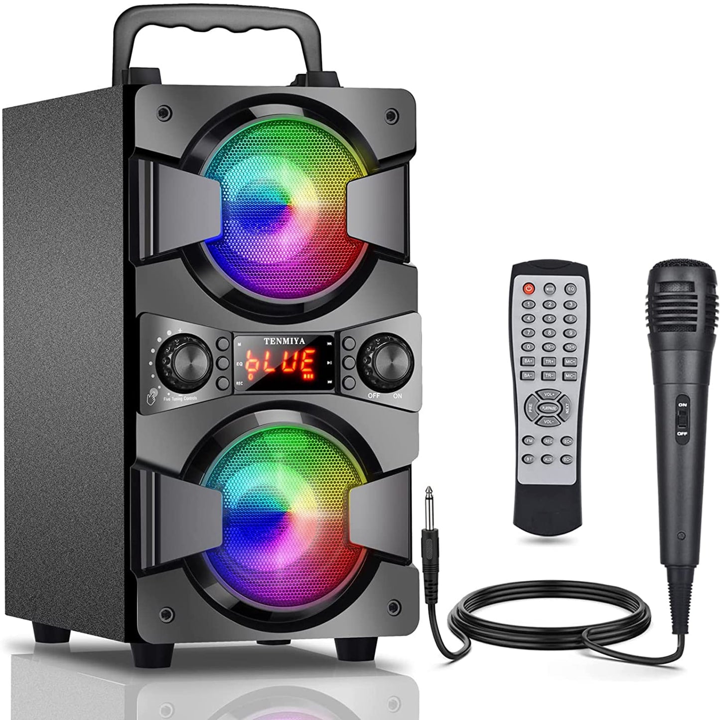Bluetooth Speaker, Portable Wireless Speakers with Microphone, 60W Peak Loud Stereo Rich Bass, Lights, Remote, FM Radio, EQ, Double Subwoofer Sound
