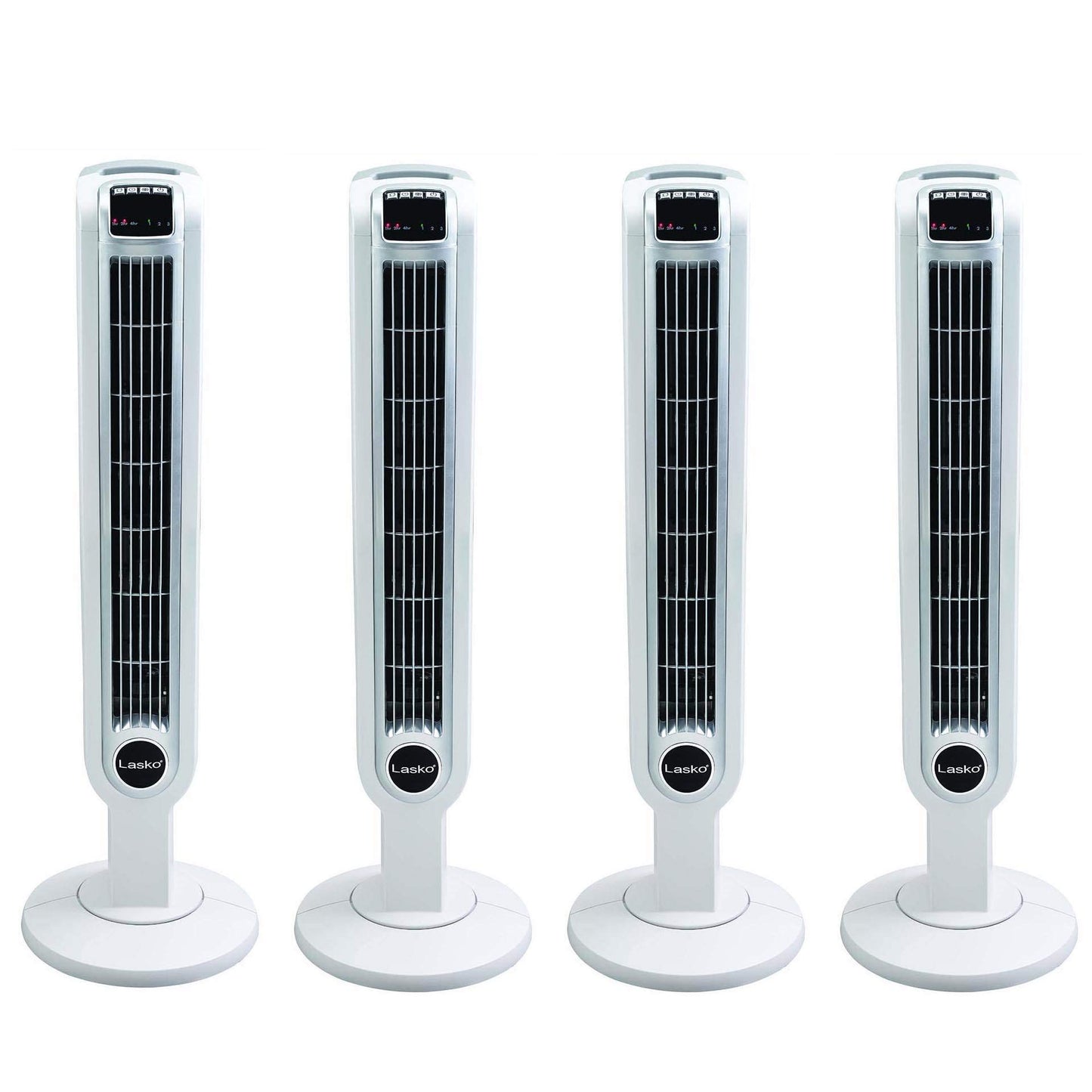 Lasko 36" 3 Speed Programmable Oscillation Tower Fan w/Remote, White (4 Pack)