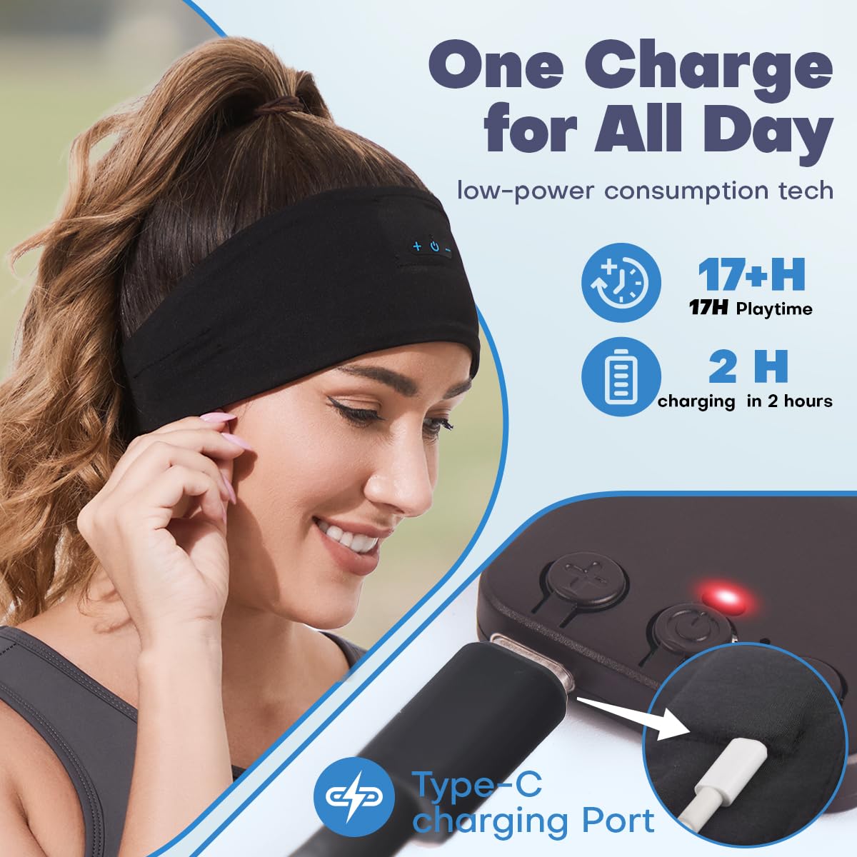 Sleep Headphones Bluetooth Headband for Side Sleeper 2 Pack, 17H Playtime, Wireless Headband Headphones with HD Stereo Speakers…