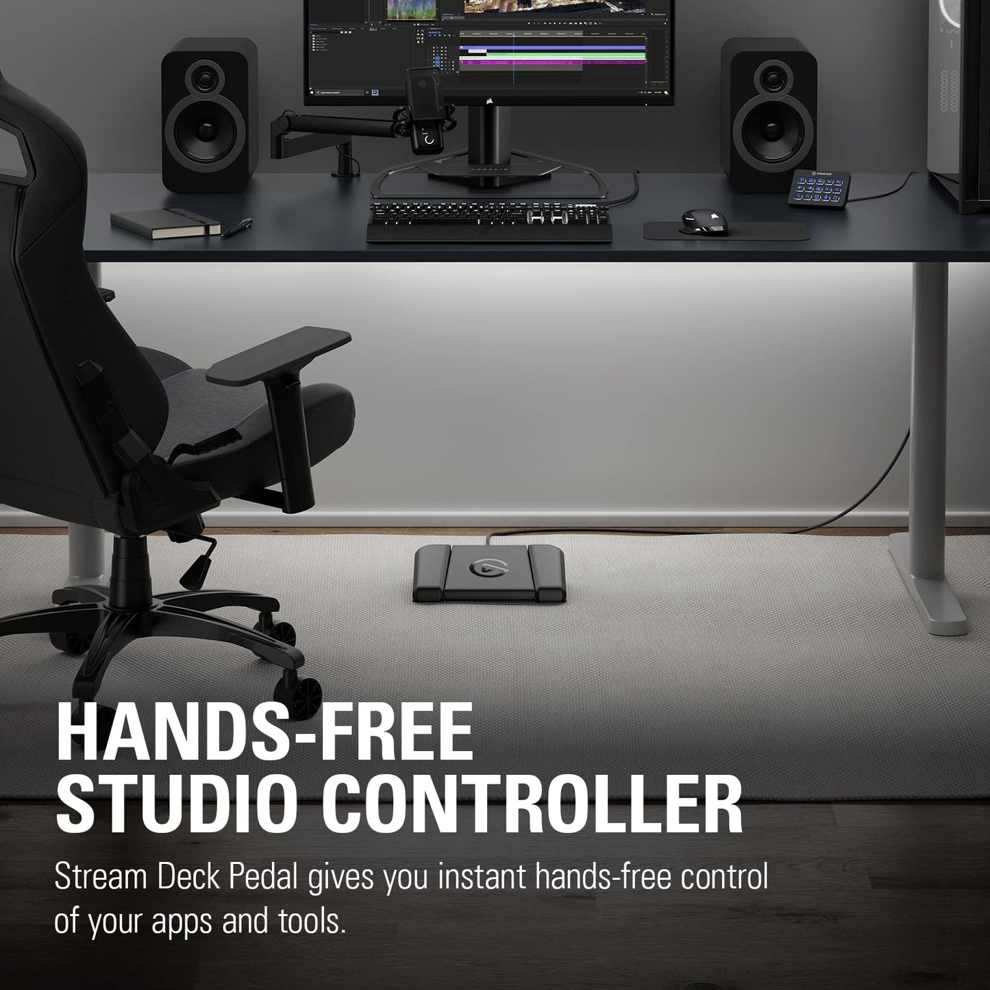 Elgato Stream Deck Pedal - Hands-Free Studio Controller, 3 Macro footswitches, Trigger Actions in apps and Software Like OBS, Twitch, YouTube