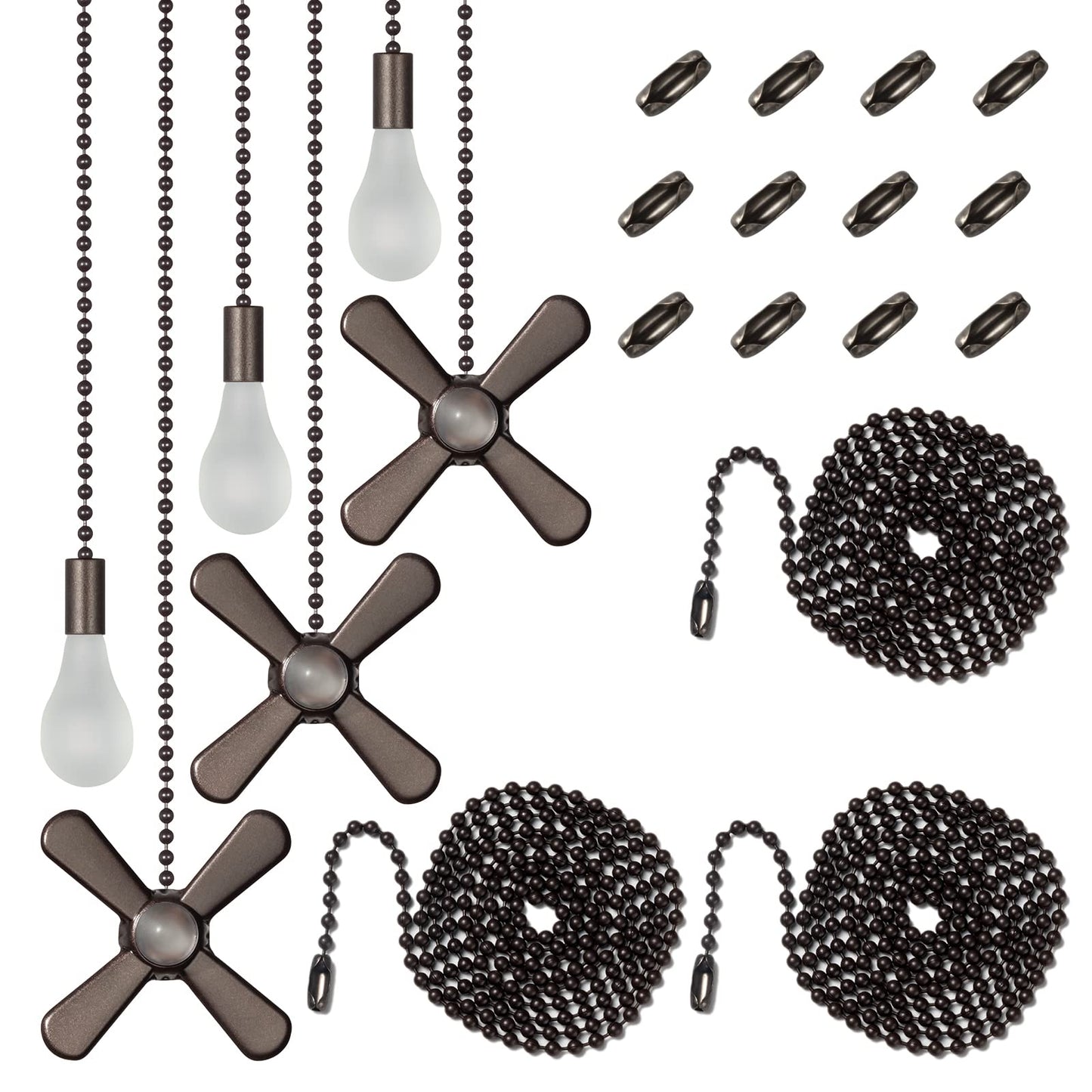 ELFCAB 6 Combo Frosted Ceiling Fan Pull Chain Set Including 6Pcs Beaded Ball Fan Pull Chain Decorative Extra 12Pcs Beaded and Pull Loop Connectors