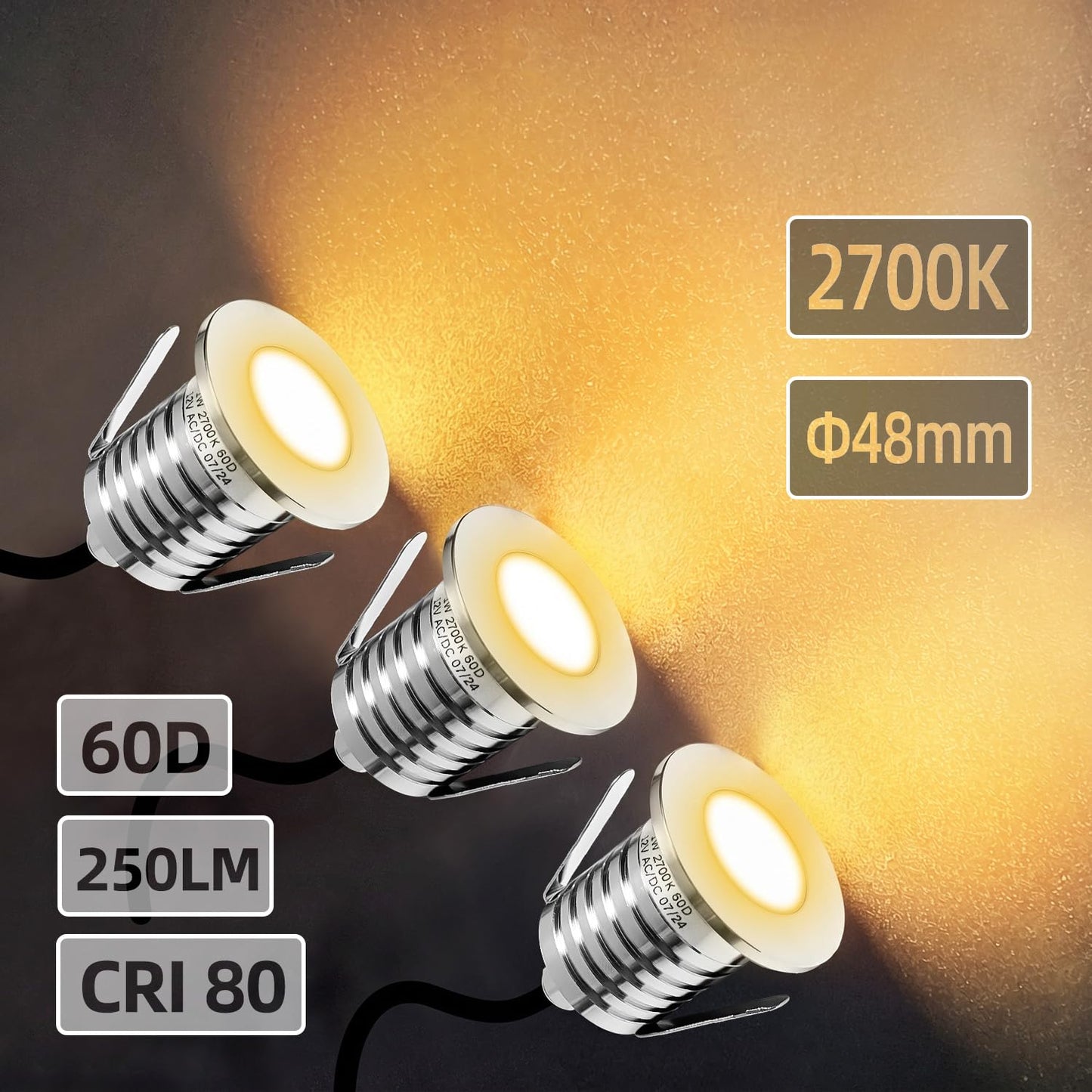 MALORY Low Voltage Deck Light 6 Pack, 3W 250LM Landscape Lighting, ?48 mm Recessed LED Outdoor Step Stair Lights, Full 304 Stainless Steel Deck