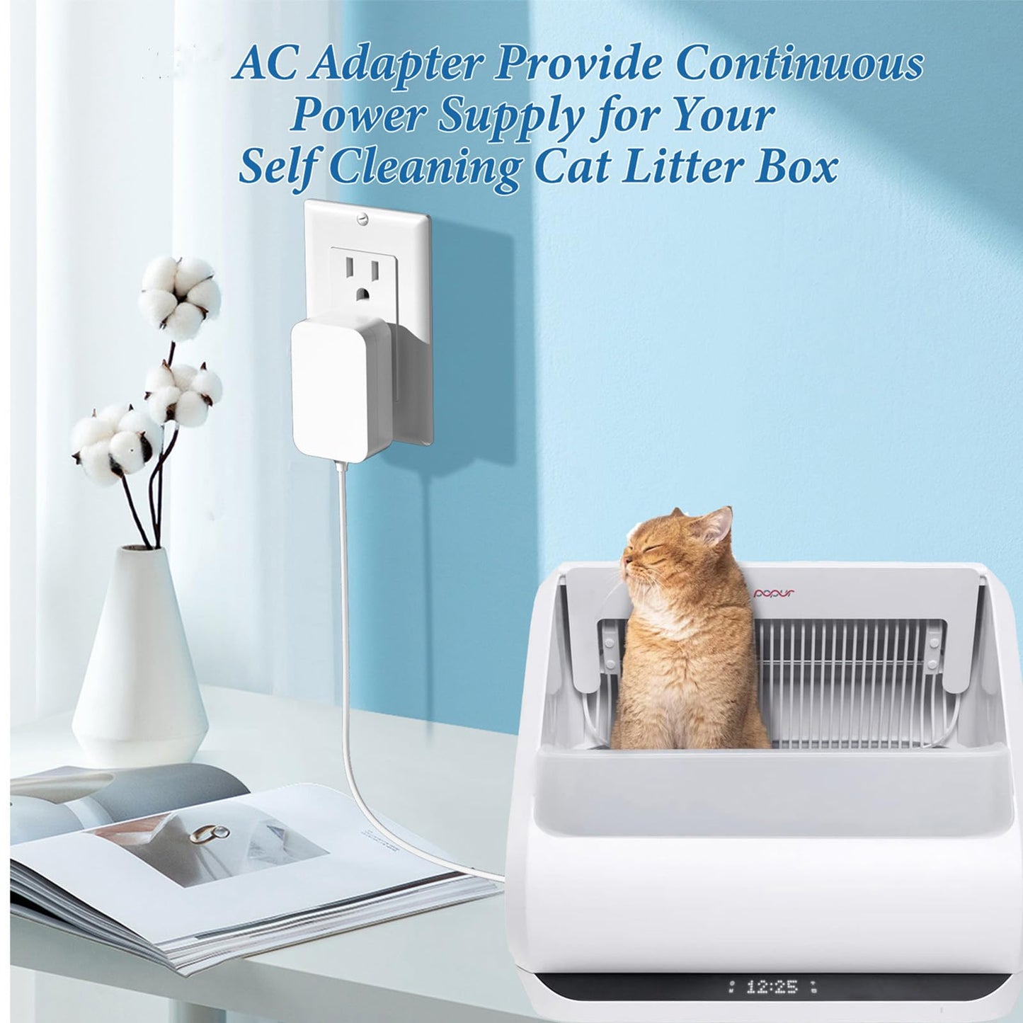 AC Power Cord for PETKIT PuraX Pura X Max P9901 P9902 PG530 Self Cleaning Cat Litter Box Charger Replacement TEKA-TD120200XX AK-P6111121 2AEDG-P530…