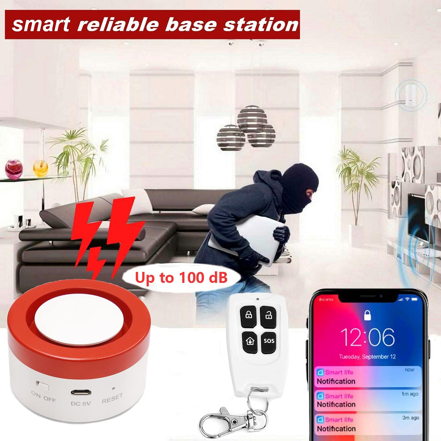 WiFi Door Alarm System: DIY Wireless Smart Home Security System Kit with APP Alerts, 9 Pieces-Kit (Alarm Siren, Door Window Sensor, Remote)