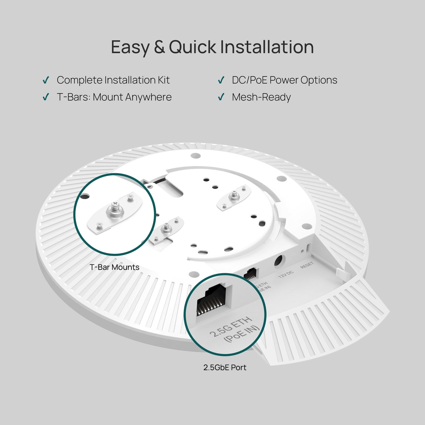 TP-Link Omada WiFi 7 Wireless Access Point - BE11000 Tri-Band, 2.5G Port, PoE+ or DC Powered, DC Adapter Included, 5yr Warranty, Captive Portal, Mesh
