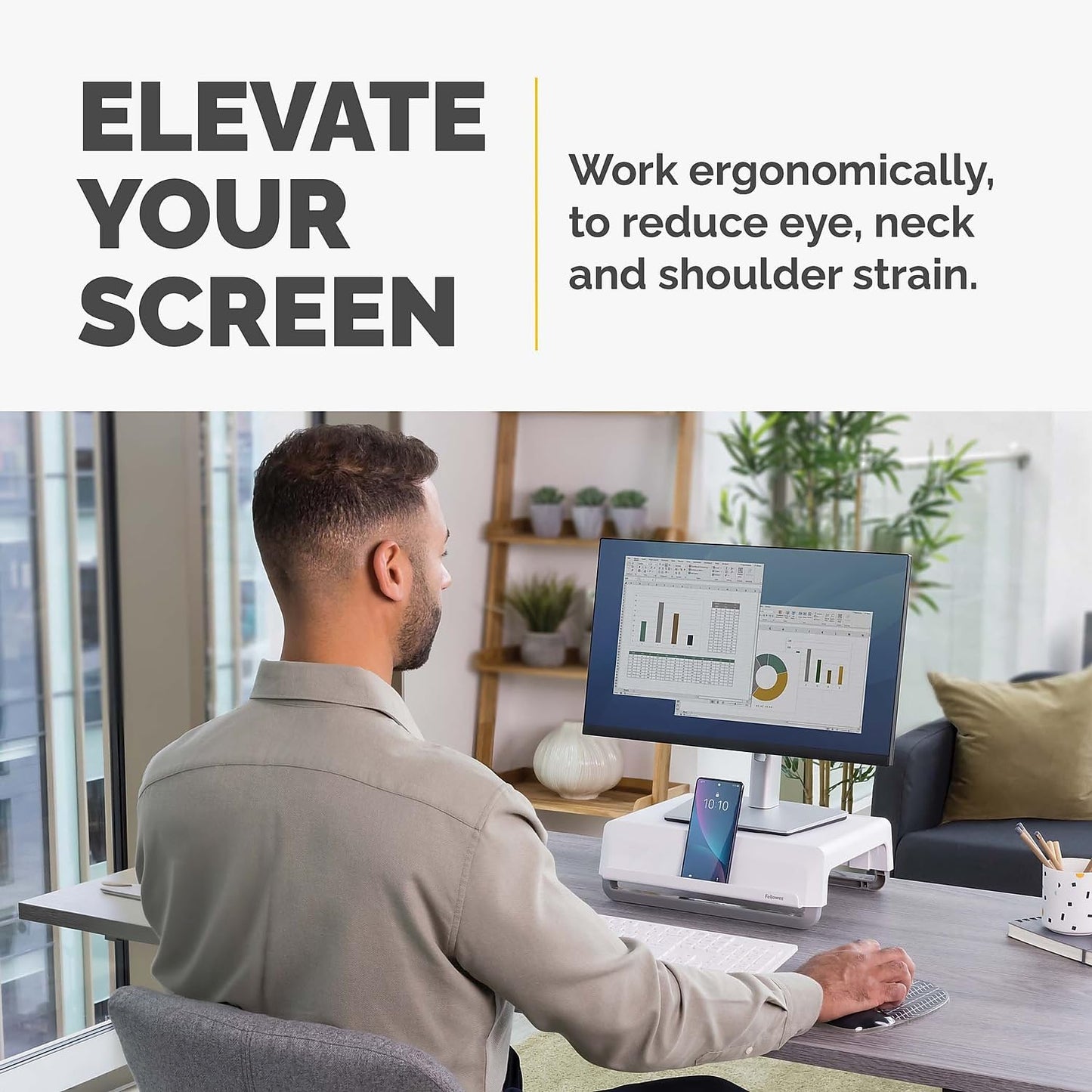 Fellowes Monitor Stand for Desk - Breyta™ 100% Recyclable Monitor Stand for the Home and Office - Ergonomic Portable Monitor Stand with 3 Height