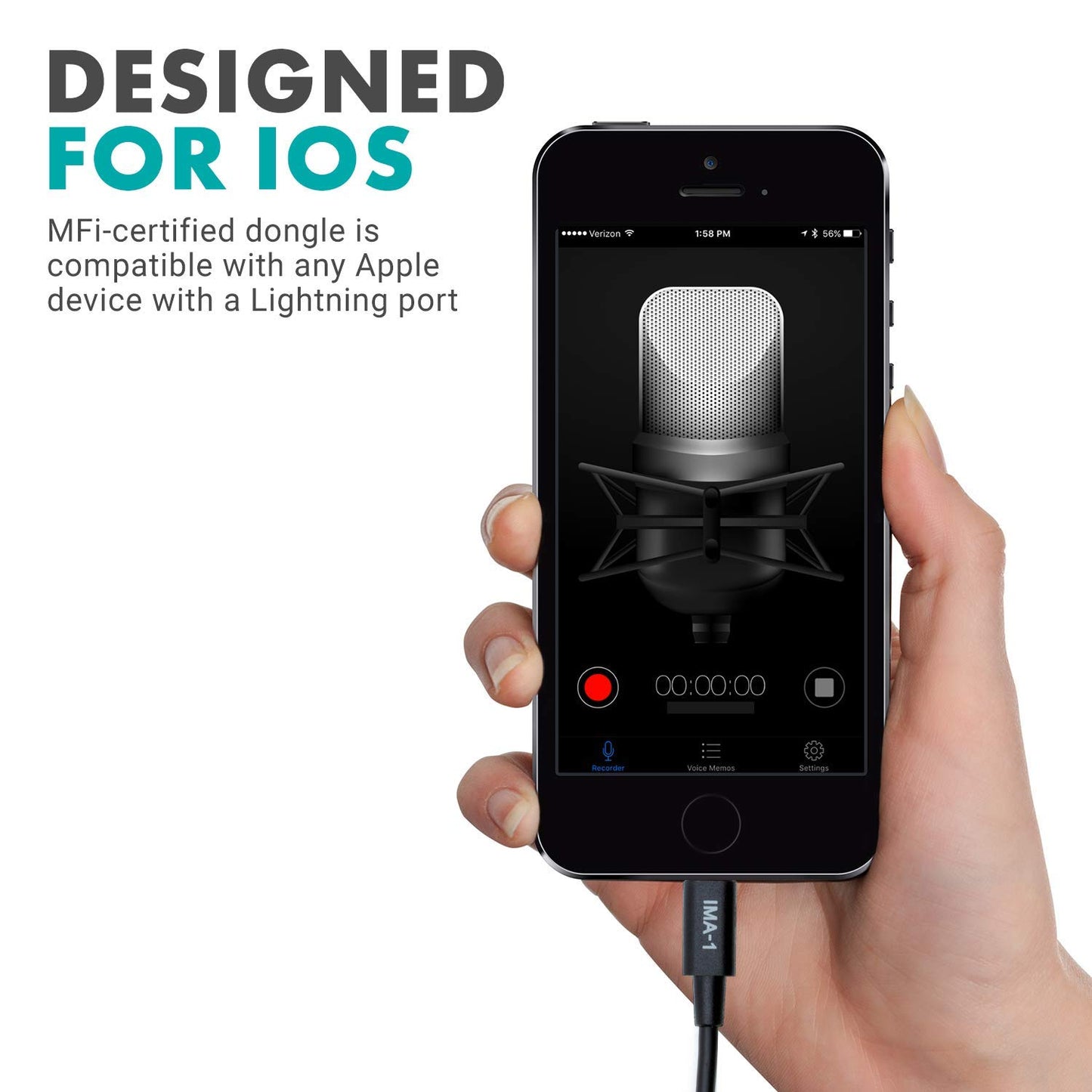 Movo IMA-1 Female 3.5mm TRRS Microphone Adapter Cable to Lightning Connector Dongle Compatible with Apple iPhone, iPad Smartphones and Tablets