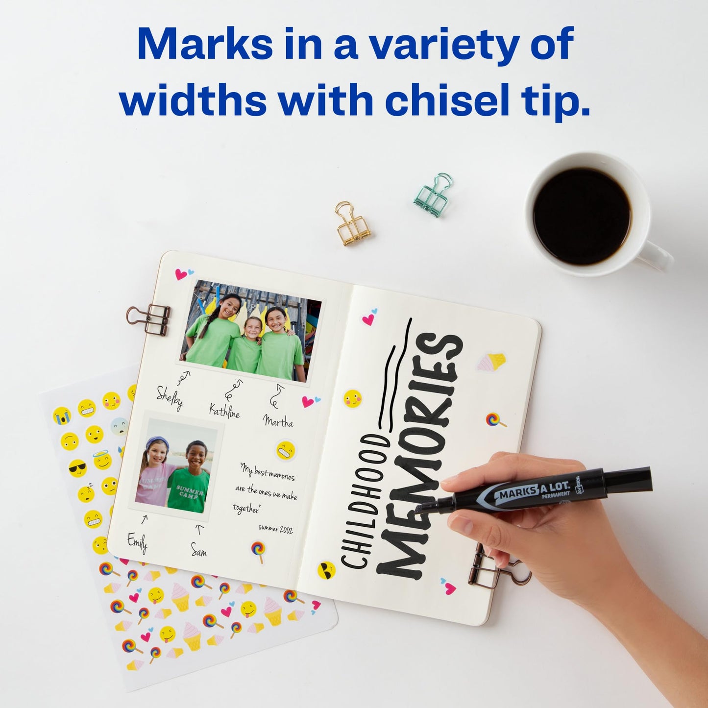 Avery Marks-A-Lot Permanent Markers, Regular Desk-Style Size, Chisel Tip, Water and Wear Resistant, 2 Black Markers (07902)