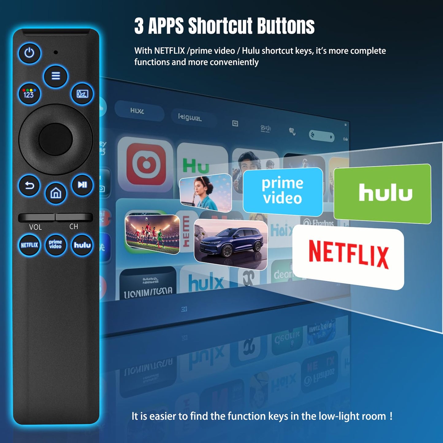 Backlit Universal Remote Control for Samsung Smart TV, Samsung Remote Control Replacement, Compatible for UHD QLED 8K 4K Smart TVs, with Shortcut