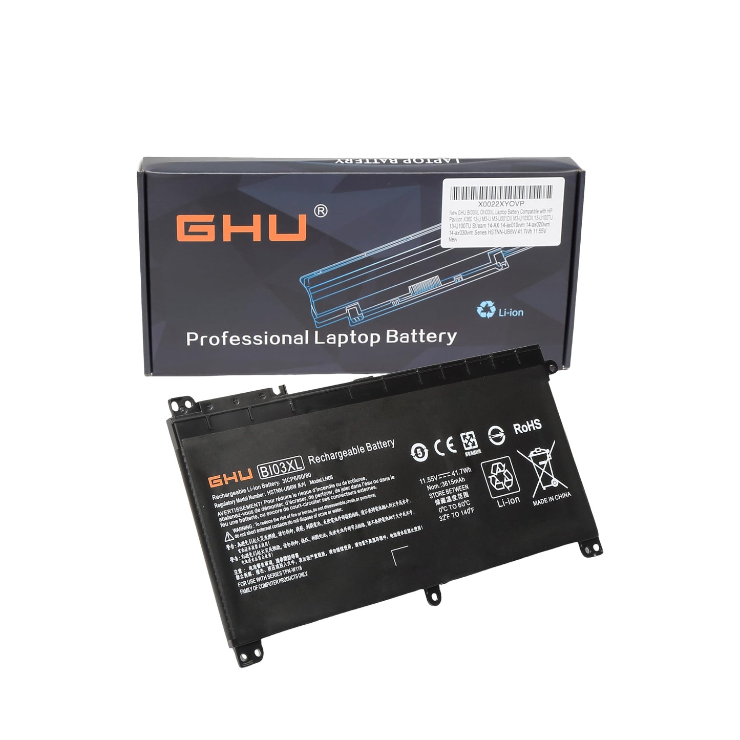 GHU New BI03XL ON03XL Laptop Battery Compatible with HP Pavilion X360 13-U M3-U M3-U001DX M3-U103DX 13-U100TU 13-U100TU Stream 14-AX 14-ax010wm