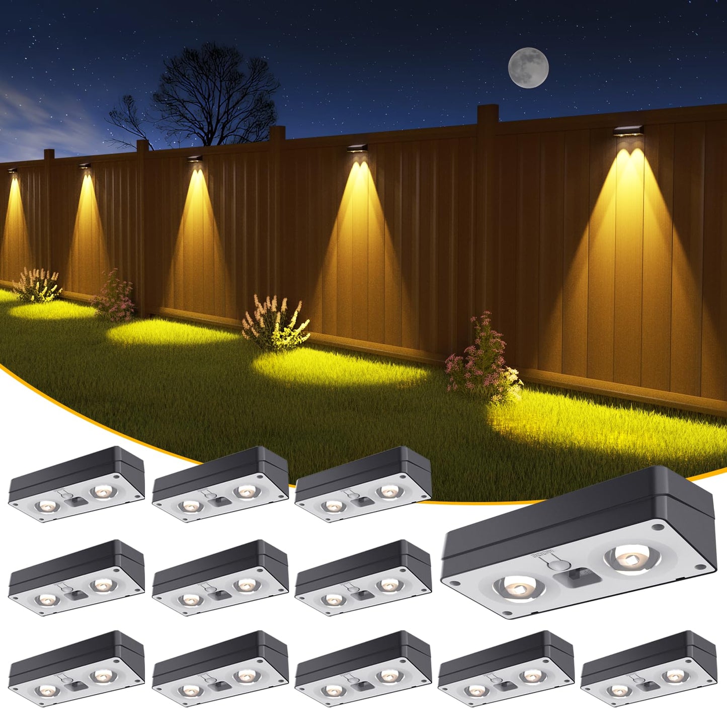JOFIOS Solar Fence Lights 12 Pack, 50 Lumens Outdoor Fence Solar Lights with 12 Modes RGB Color Glow LED Solar Lights Outdoor Waterproof, Solar Lights