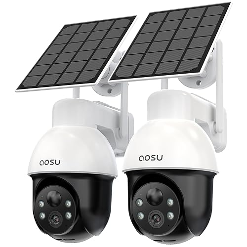 aosu 3K/5MP Solar Security Cameras System Wireless Outdoor, Battery Powered WiFi Camera for Home Security, Panoramic PTZ, Auto Tracking, Human/Vehicle