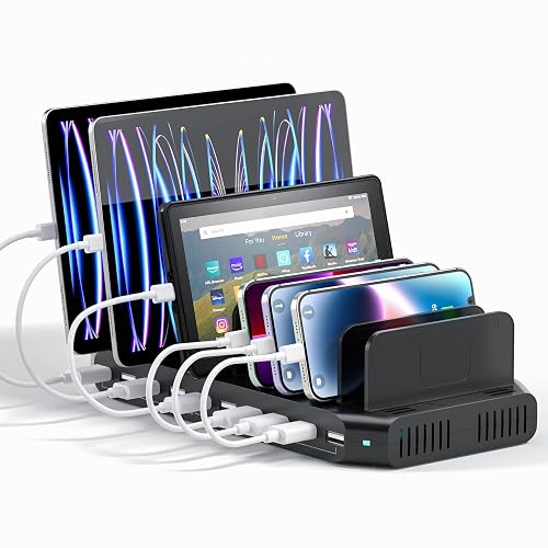 Alxum 60W 10 Port USB Charging Station Multiple Charger Station, USB Organizer Stand for iPad, iPhone Xs Max, X, 8 Plus, Samsung Galaxy, Google Pixel