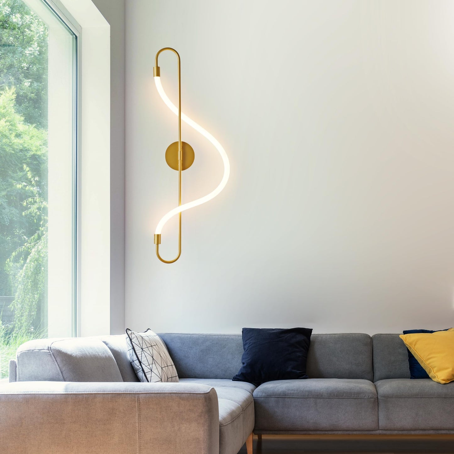 Focolux Modern LED Plug in Wall Sconces, 15W 1200LM 2999K Plug-in/Cordless Wall Light Fixtures for Bedroom and Living Room, White Flexible Silicone