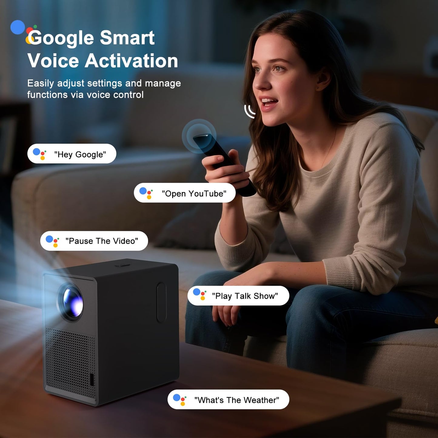 ?Official Licensed Google TV?4K Smart Projector with WiFi and Bluetooth : Unlimited Access to Streaming Apps, 1200 ANSI, Dolby Audio, 80% Zoom, 300"