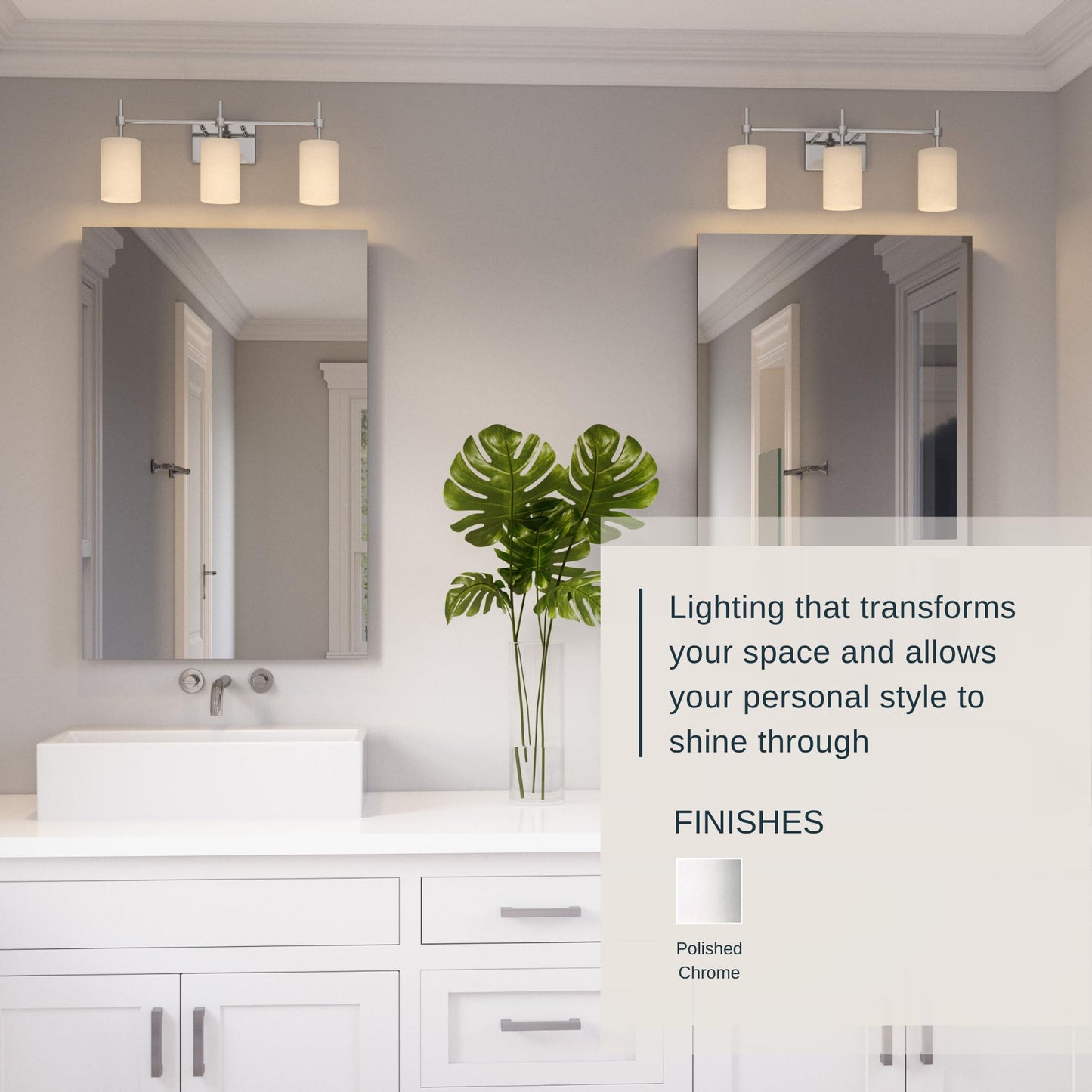 Quoizel Rossfield 24" 3-Light Vanity Light, Chrome with White Etched Glass, Dimmable LED Compatible