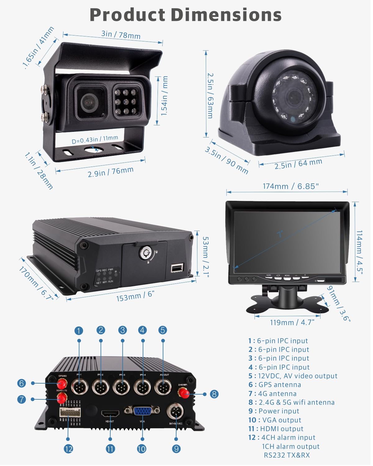 JOINLGO H.264/H.265 4G GPS WiFi Mobile Network NVR 2K 4MP IP Waterproof Camera System for Bus/Truck Fleet Management PC/APP Remote Real-time Monitor