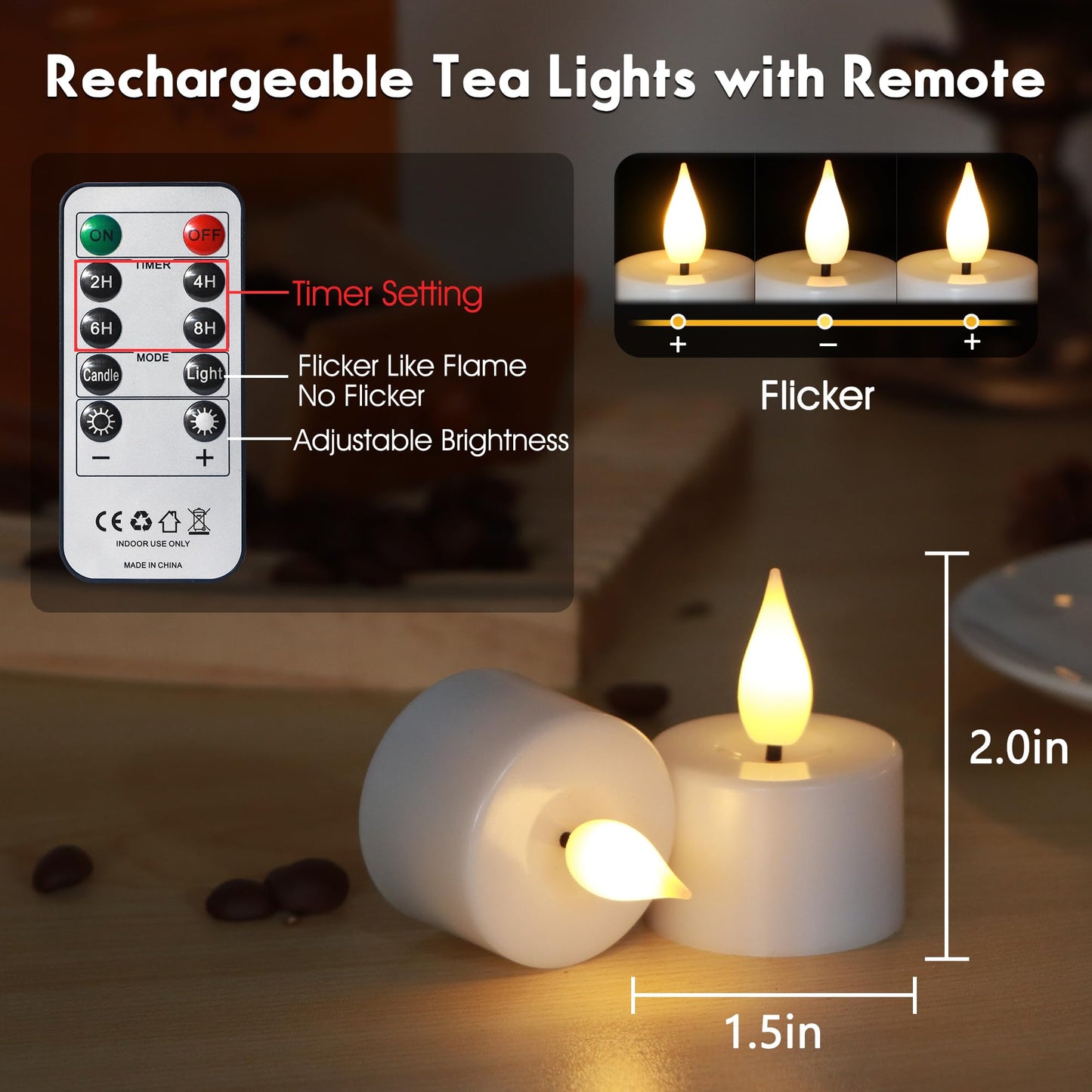 FREEPOWER Rechargeable Flameless Tea Lights with Charging Base & Remote Timer, 12 Pack USB Rechargeable Tealights Candles Battery Operated, Flickering