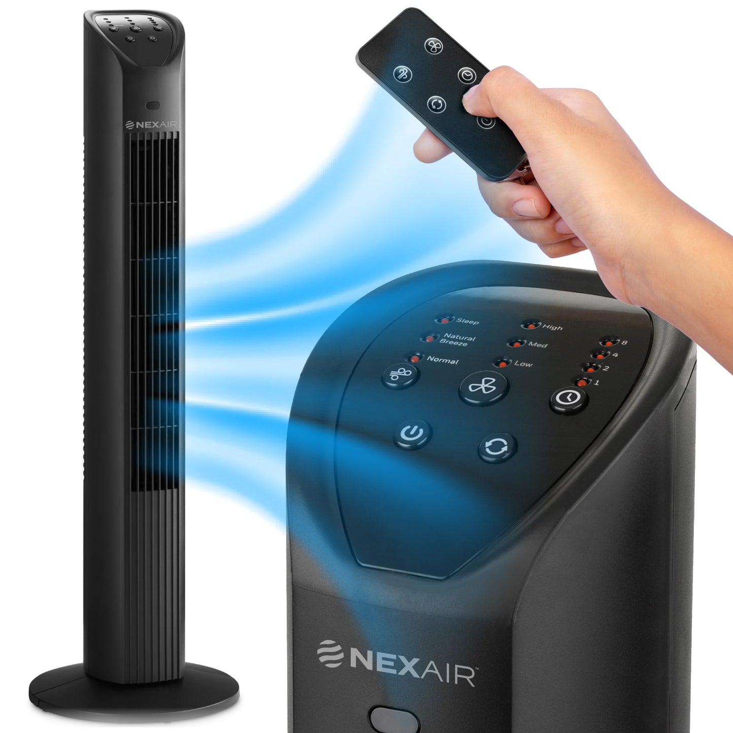 NEXAIR 36” Oscillating Tower Fan, 3 Speed Portable Fan Tower With Remote Control, Quiet Operating Floor Fan for Bedroom with 7.5 Hr Auto Off Timer