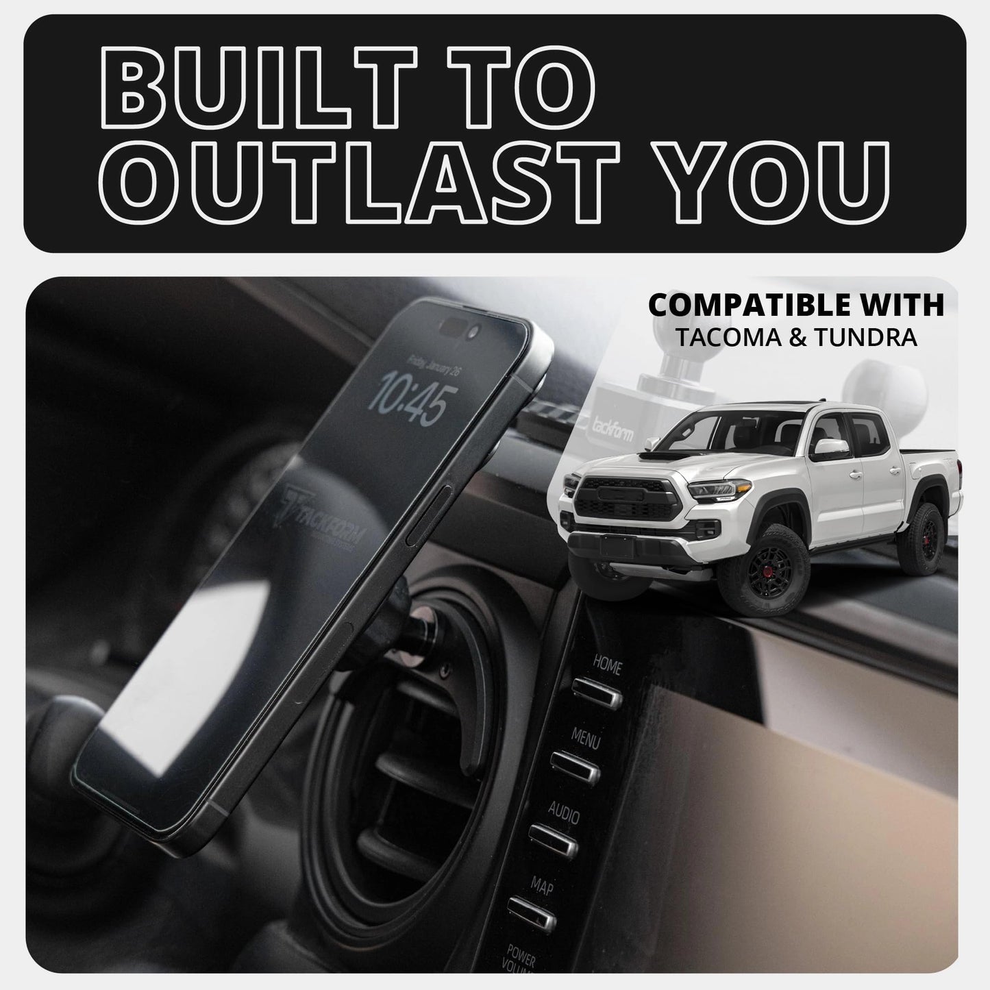 Tackform Link Vent Mount Universal Magnetic Phone Holder Compatible with 2016-2023 Toyota Tacoma and 2014-2021 Toyota Tundra | Billet Aluminum Base
