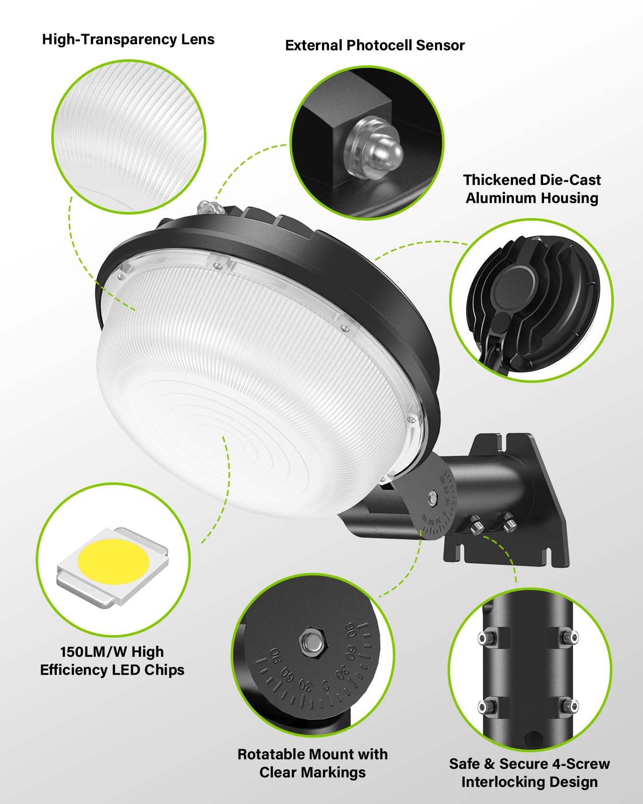 150W LED Barn Light 21000LM Yard Area Light Dusk to Dawn Outdoor Lighting with Photocell 5000K Daylight IP65 Waterproof LED Flood Security Parking Lot