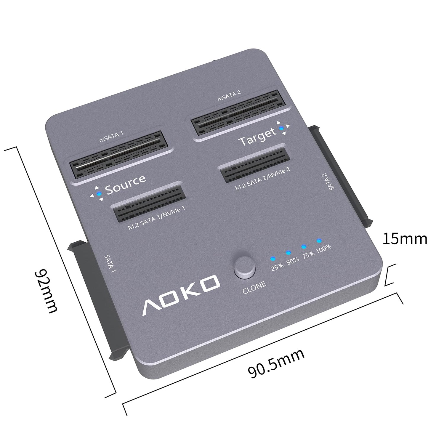 AOKO M.2 NVMe SSD Cloner, Dual-Bay 4-in-1 Hard Drive Docking Station,Hard Drive Reader/Cloner for M.2 PCIE NVME+mSATA & SATA 2.5"/3.5" HDD,Offline