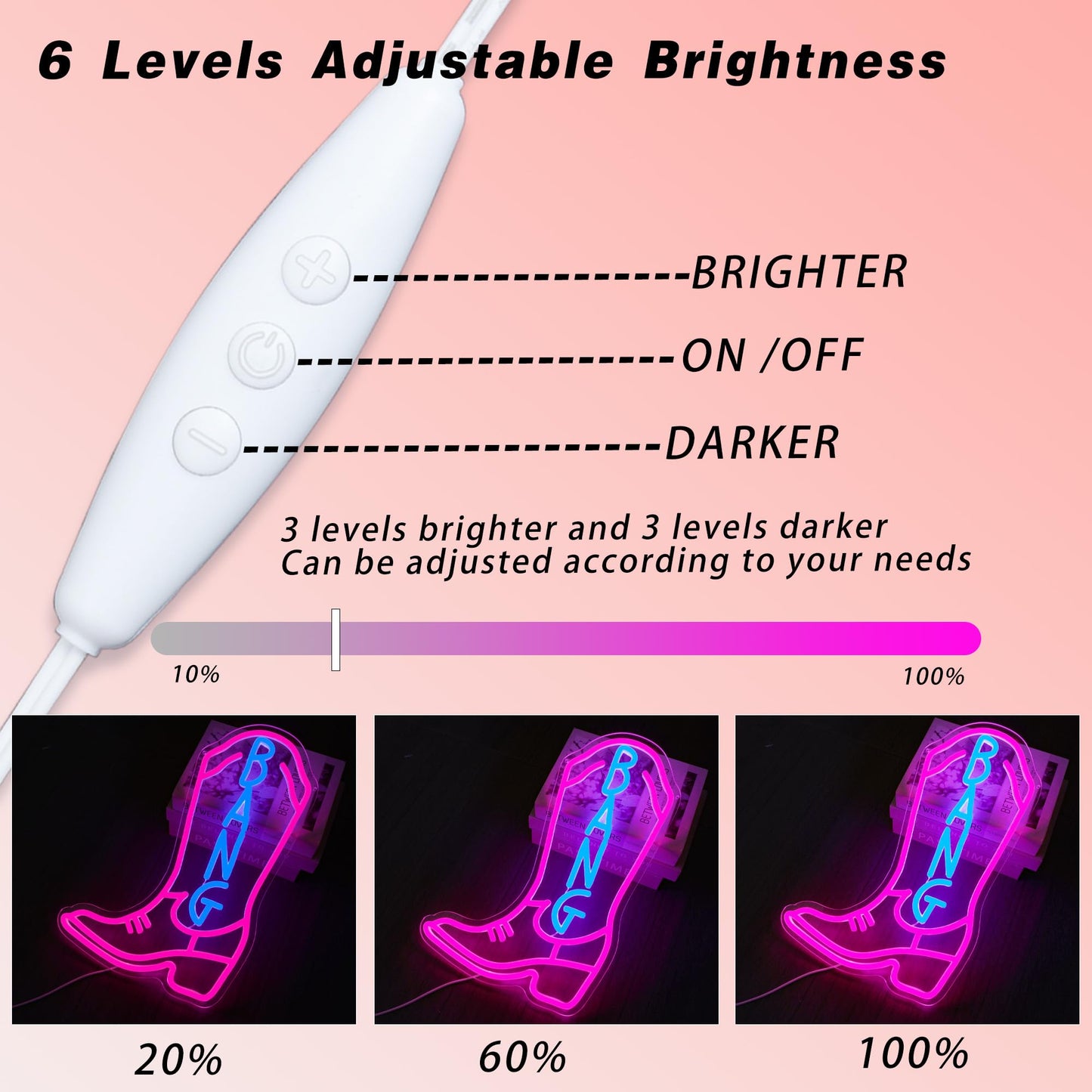 Western Bang Cowboy Boots Neon Sign for Wall Decor Dimmable LED Cowgirl Neon Light Decor for Music Fans Ideal for Country Themed Rooms and Gifts(11 *