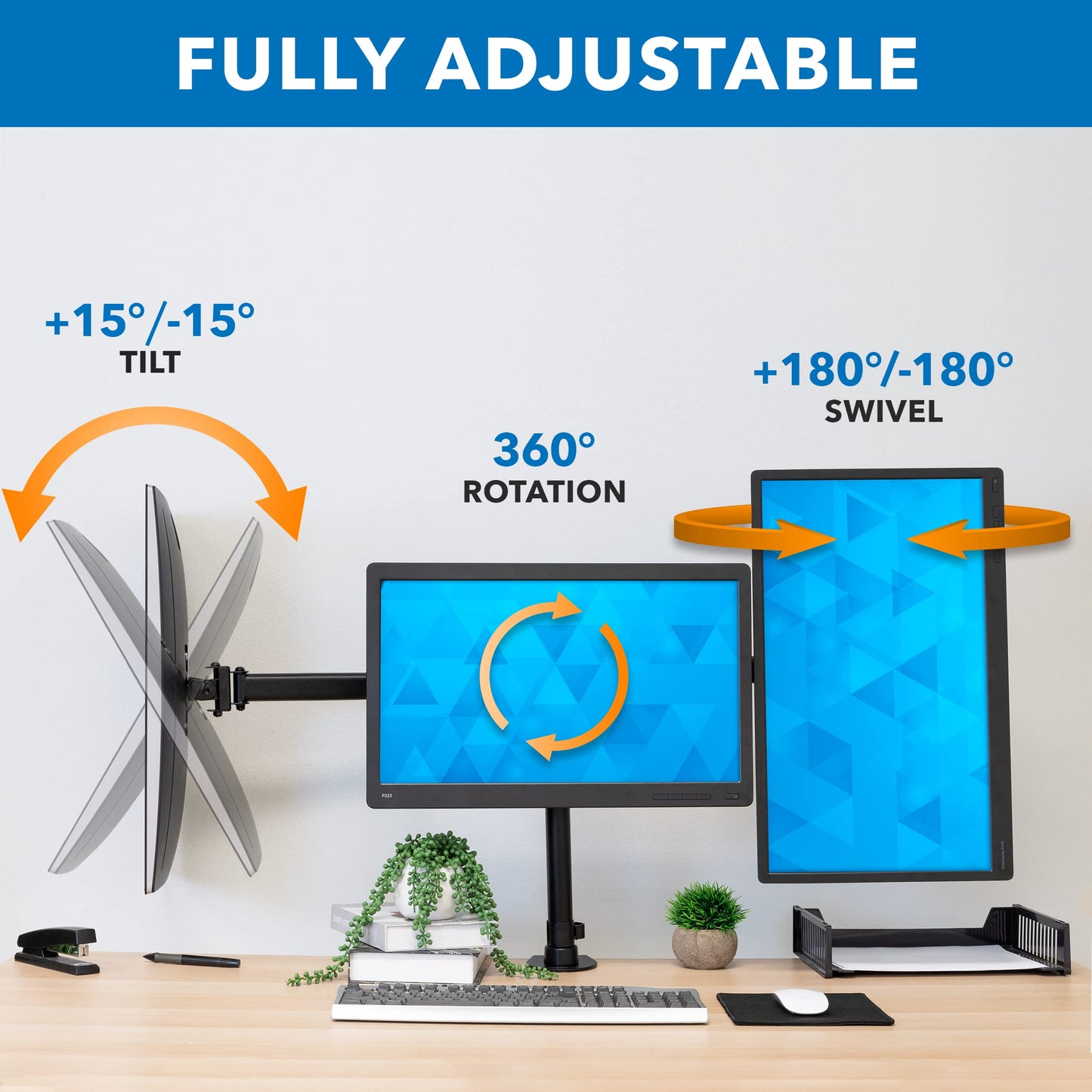 Mount-It! Triple Monitor Mount 3 Screen Desk Stand for LCD Computer Monitors for 19 20 22 23 24 27 Inch Monitors VESA 75 and 100 Compatible Full