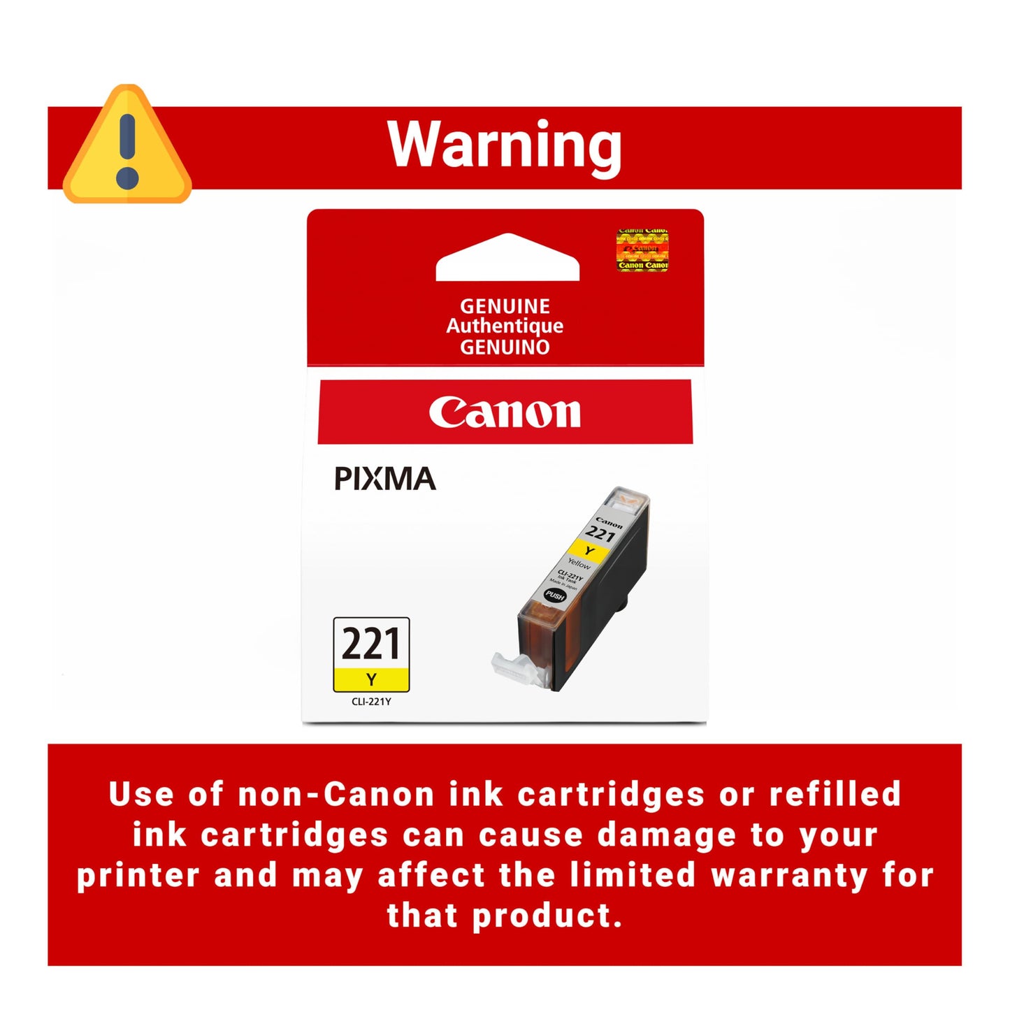 Canon CLI-221 Genuine Yellow Ink Tank, Compatible with MP980, MP560, MP620, MP640, MP990, MX860, MX870, iP4600, iP3600, and iP4700 Printers