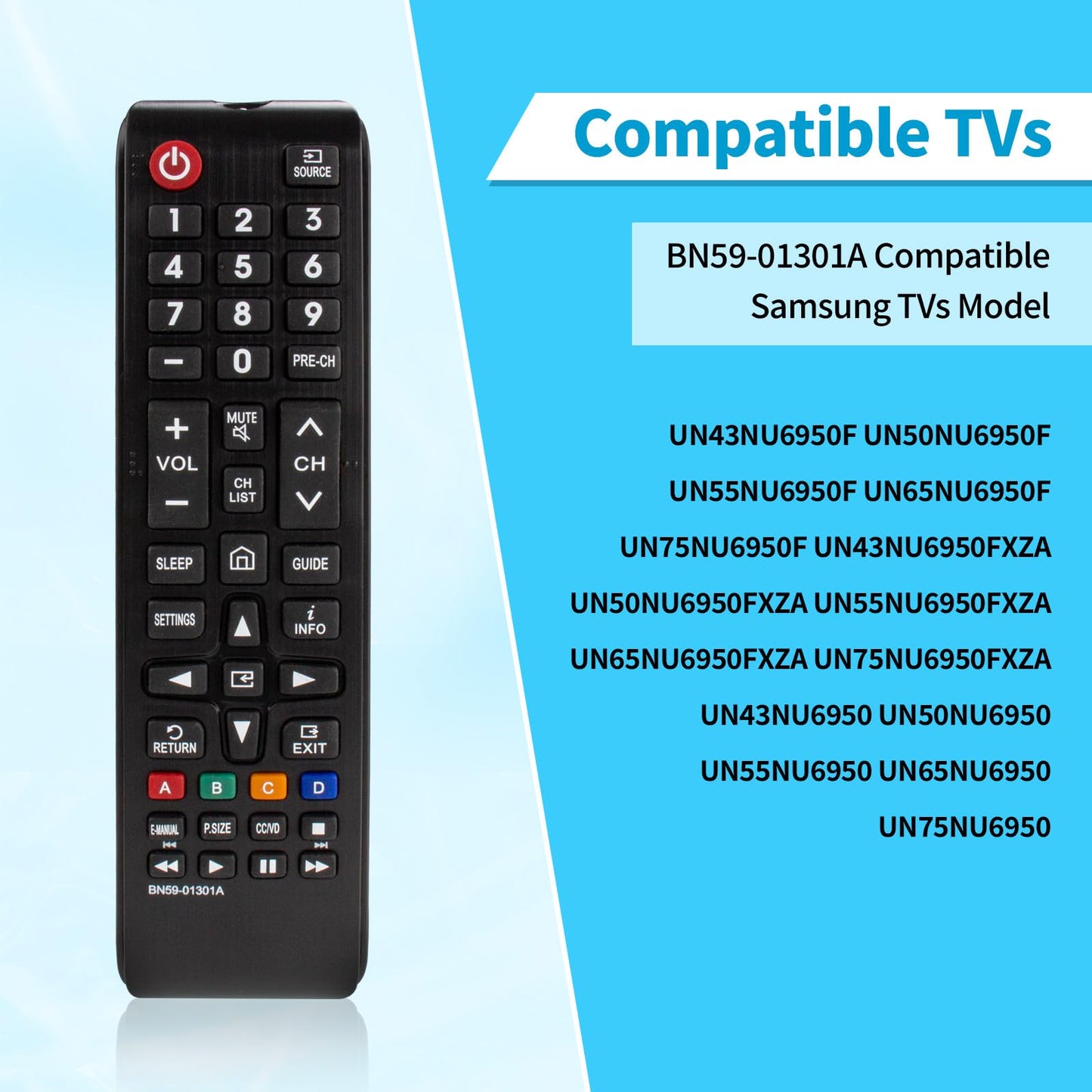 Replace Remote for Samsung TV UN43NU6950F UN50NU6950F UN55NU6950F UN65NU6950F