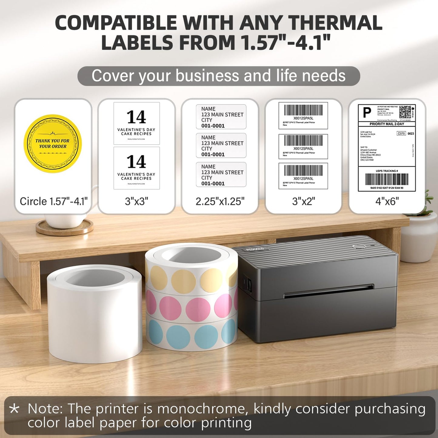 PEDOOLO Label Printer, 4x6 Shipping Label Thermal Printer for Packages, Bluetooth Conection and Compatible with Android. iPhone.Windows, Mac