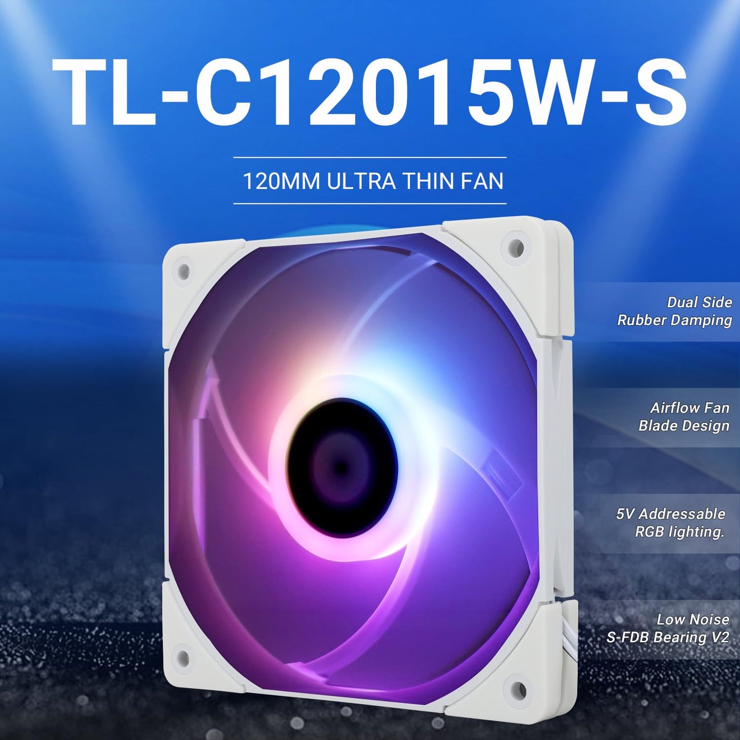 Thermalright C12015W-S CPU Fan Computer case Fan Quiet 4pin PWM ARGB PC Fan, 15mm Slimline Cooler Fan, 120mm CPU Cooling Fan(White)