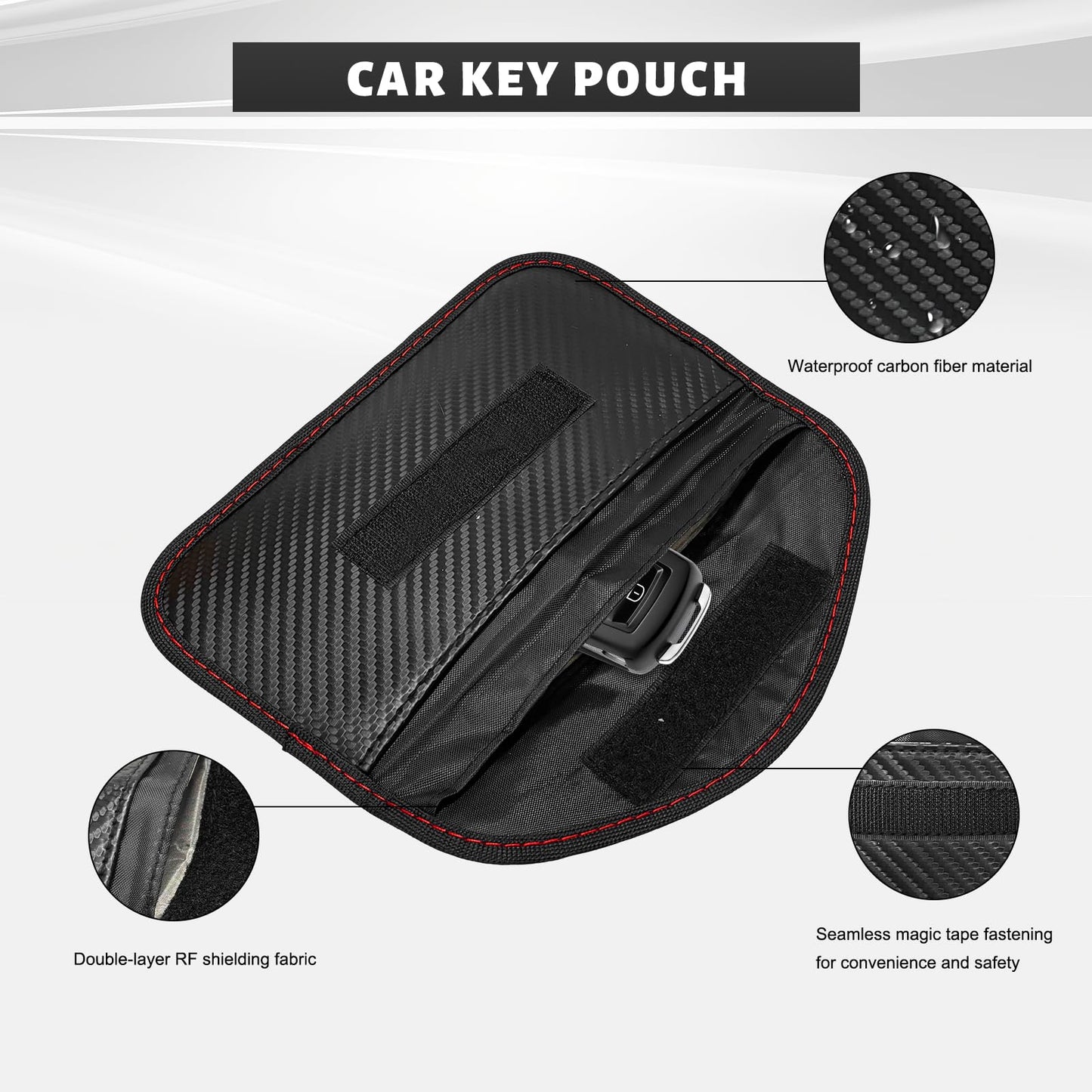 Pxobiug 2 PCS Faraday Pouch for Car Keys, Anti-Theft Key Fob Protector Faraday Bag with Sticky Fastener, Anti-Hacking Carbon Fiber RFID Signal