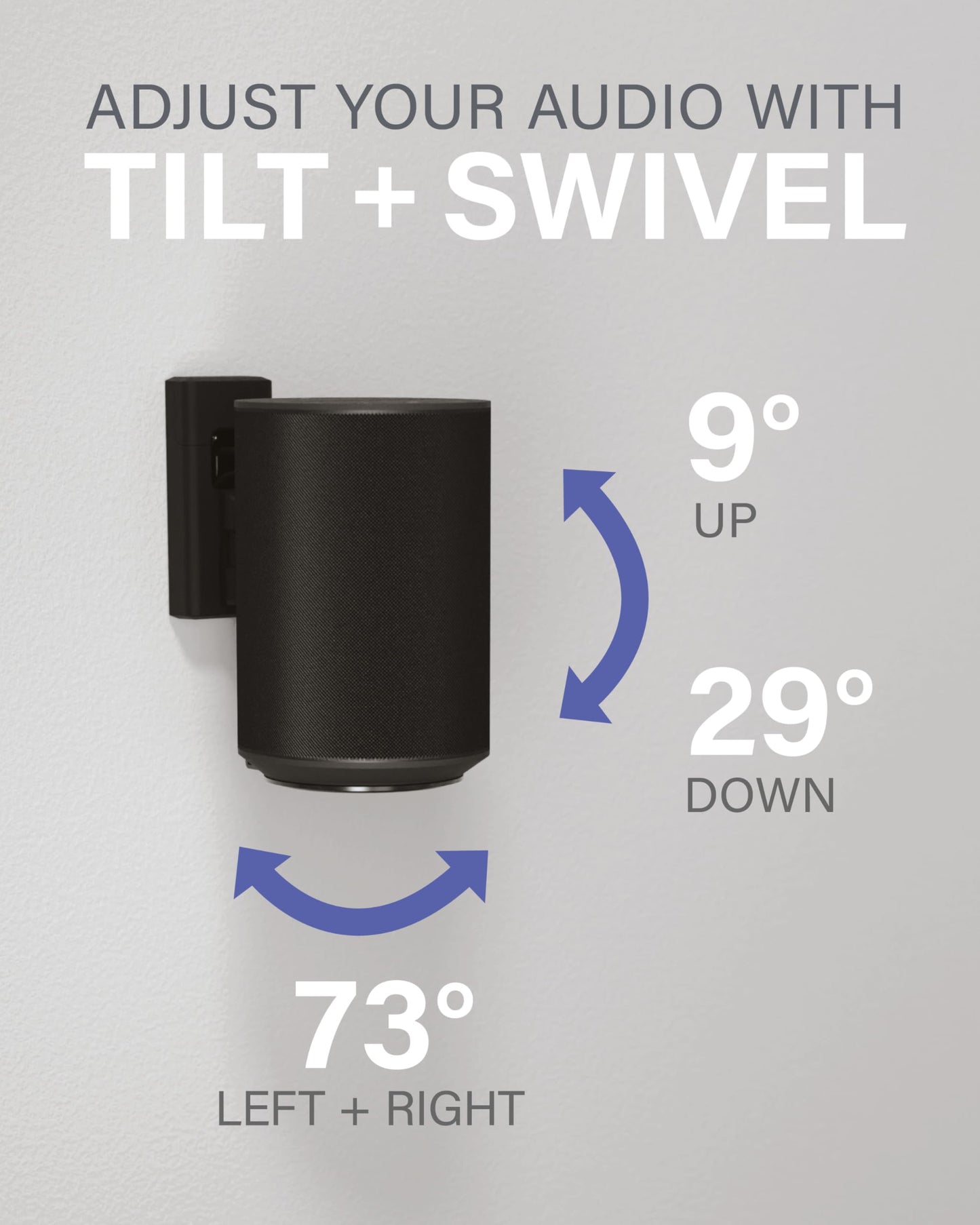 SANUS Speaker Wall Mount + Power Kit - Universal Speaker Mount Tilts, Swivels & Hides Cords Behind Wall w/ 10ft ETL Certified Cable - DIY Install