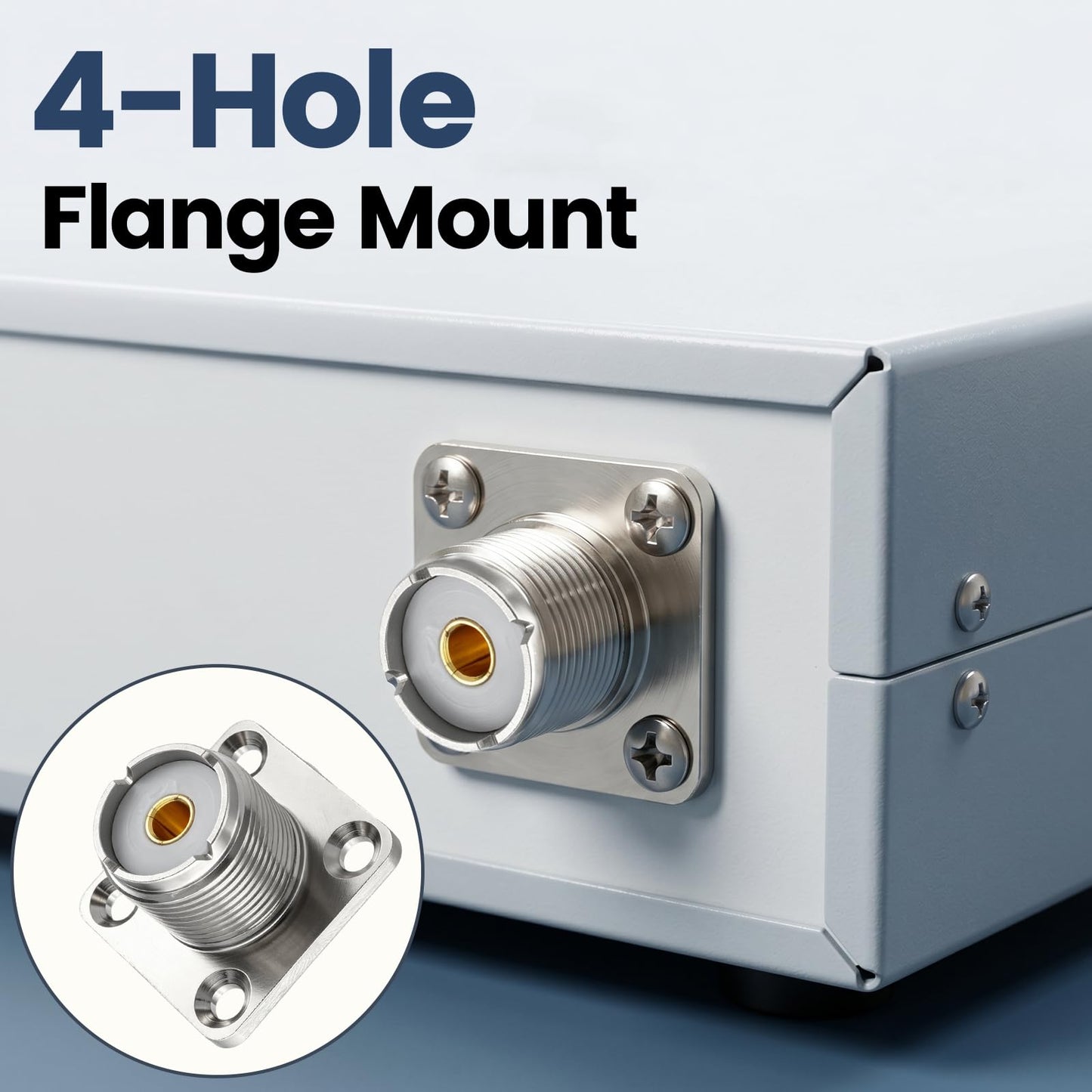 SO239 UHF Female Chassis Mount, 5 Pack 4-Hole Flange Panel Mount with Solder Cup for PL259 Male Plug, Compatible with Ham Radio, CB Radio & Coaxial