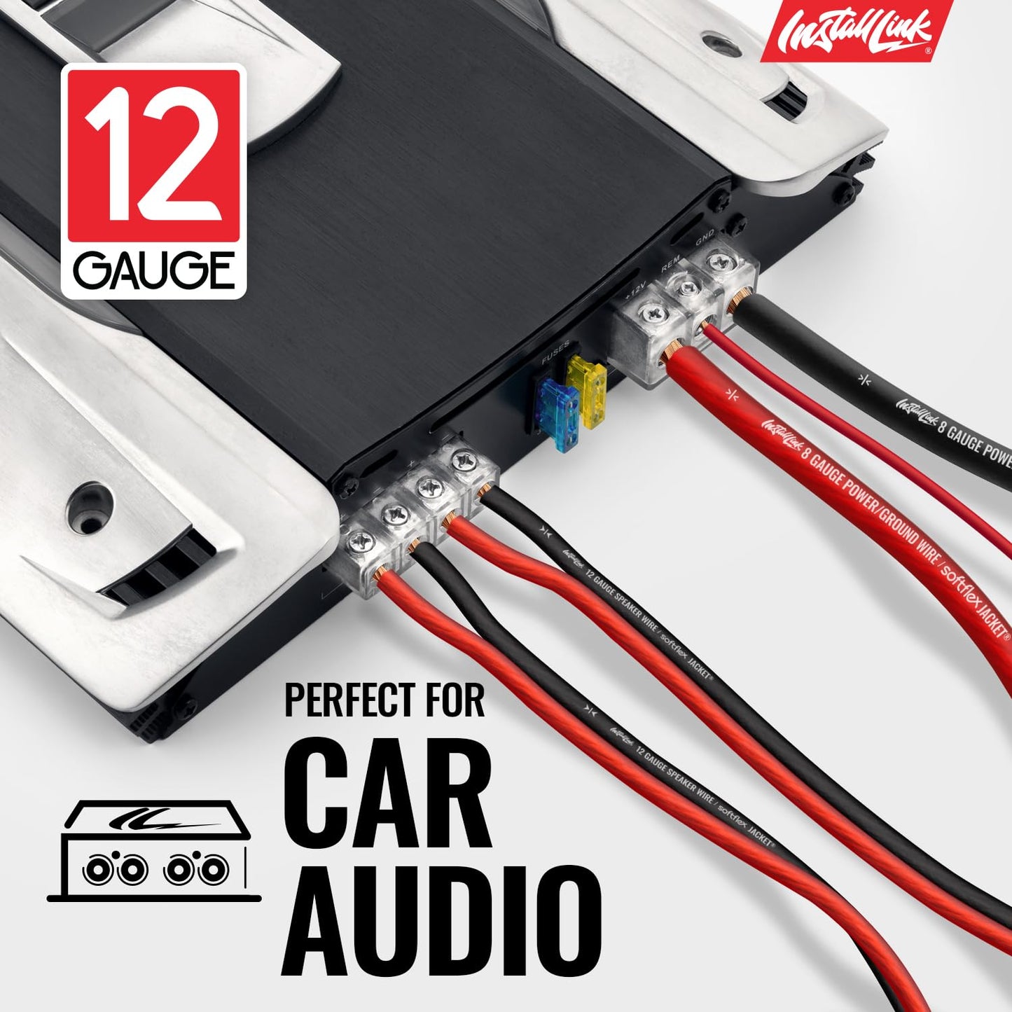 Install Link 12 AWG Gauge Speaker Wire Cable (100 Feet) Stereo, Car or Home Theater, CCA