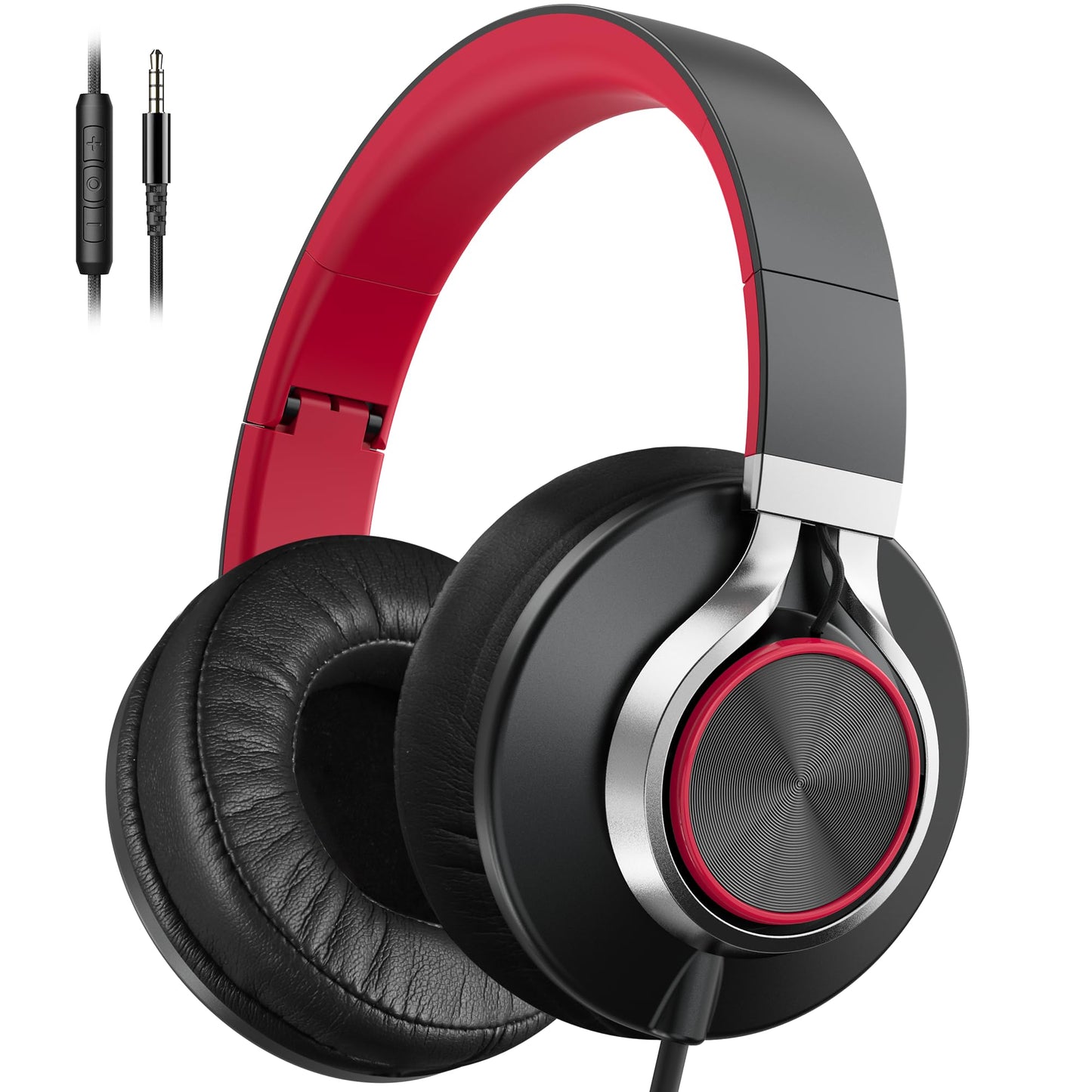 AILIHEN Wired Headphones with Microphone Volume Control Noise Isolating Red