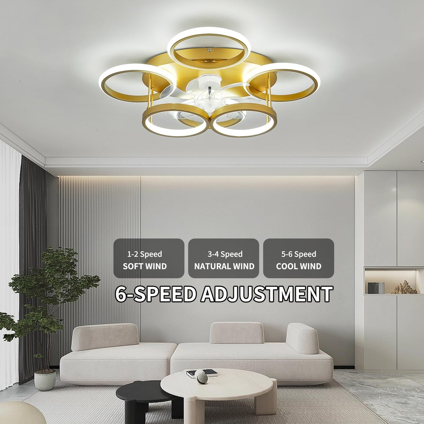Anyeark Low Profile Ceiling Fan with Light Modern, Bedroom Ceiling Smart Fan with LED, Fandelier Ceiling Fan Flush Mount 25.6-inch, 3000K-6500K