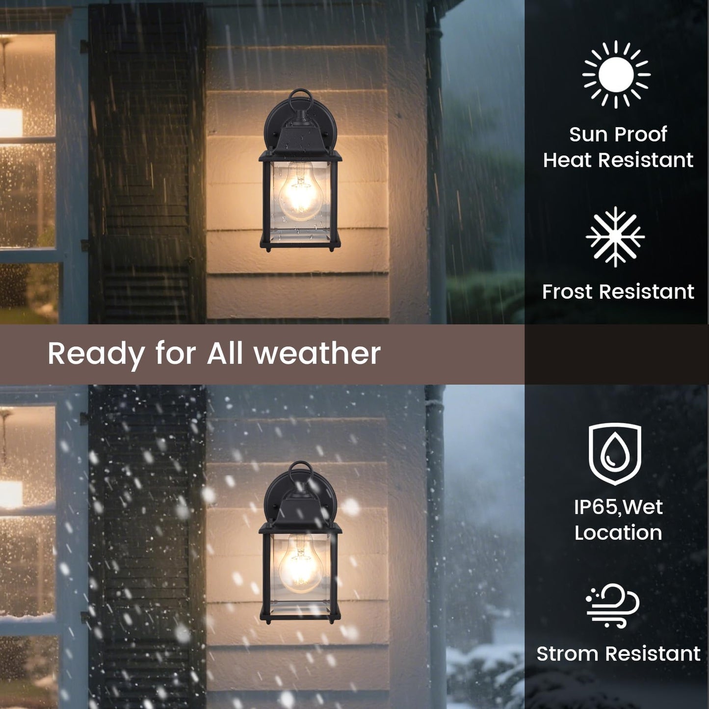 MULANDI Outdoor Light Fixture, Classic Die-Cast Aluminum & Tempered Glass Porch Light for House, E26 Base (60W Max) Waterproof Wall Lantern for Front