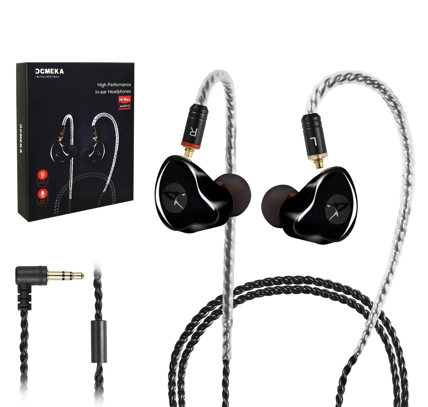 DCMEKA in Ear Monitor Headphones, HiFi Stereo IEM Earphones, Dynamic Dual Driver Wired Earbuds with Detachable Cable, Noise Canceling Headset