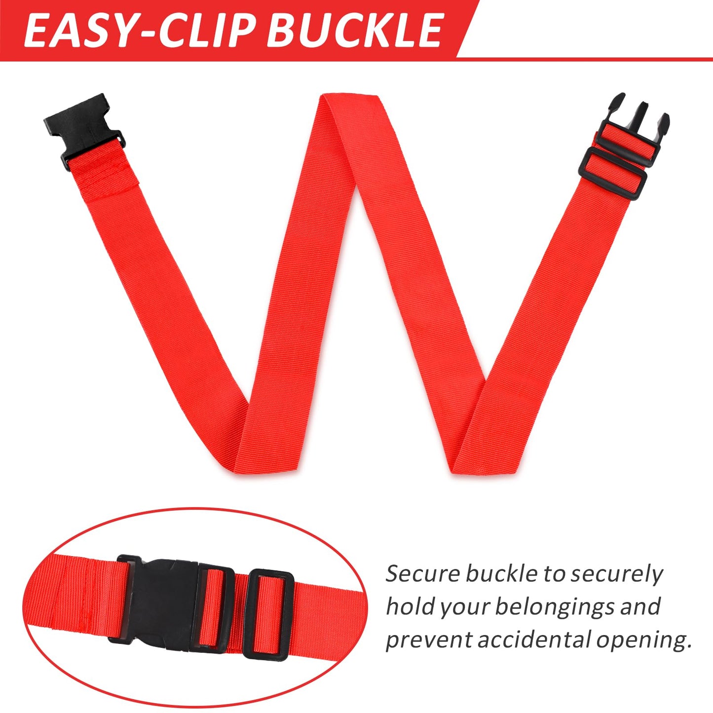 vivinin 4 Pack Luggage Straps – Adjustable Travel Luggage Belts with Buckle Closure for Suitcase Security and Bag Closure (Red)