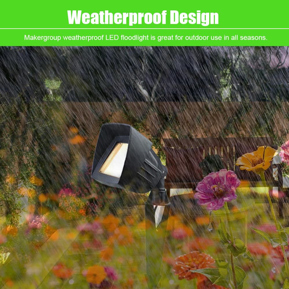 Makergroup LED Flood Light Outdoor Low Voltage12V, Replaceable 3W MR11 LED Bulb Warm White 2700K-3000K, Weatherproof for Garden Yard Landscape