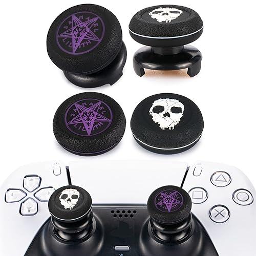 Playrealm FPS Thumbstick Extender x 2 & Printing Rubber Silicone Grip Cover x 4 for PS5 & PS4 Controller (Ghost White&Demon Purple)