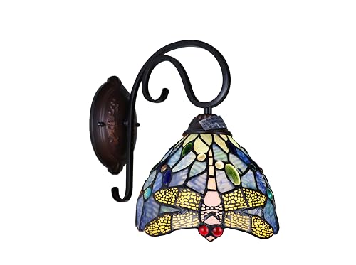 Chloe Lighting SUNNIVA Dragonfly Tiffany-Style Dark Bronze 1 Light Wall Sconce 8" Wide