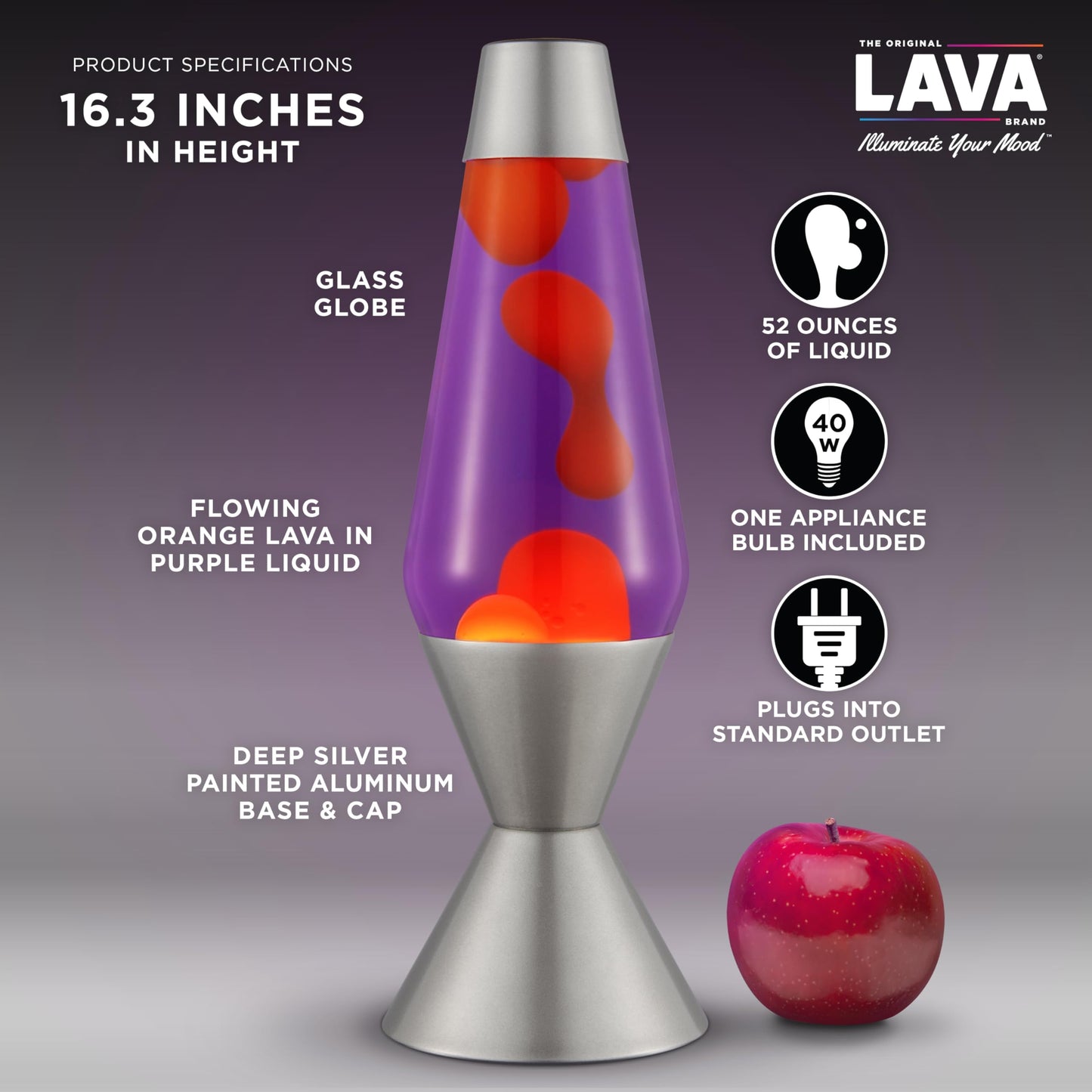 The Original Lava® Lamp - Large 52oz 16.3" - Vivid Twilight - Classic Liquid Motion Lamp - Orange Lava and Purple Liquid - Item #5119 (Amazon