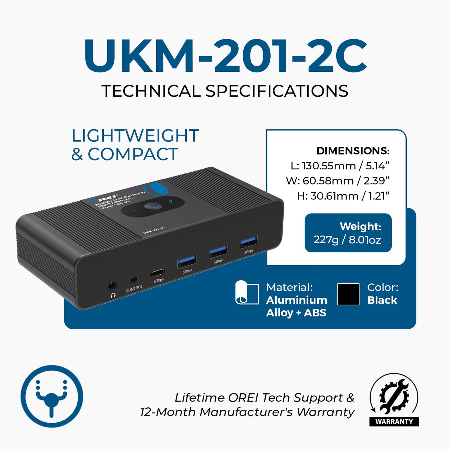OREI 2x1 8K Dual HDMI & USB-C KVM Switch, 3X Port USB-A, 1x USB-C Share Multiple Devices, Laptops, PC, on Two Display Monitor, Keyboard Control